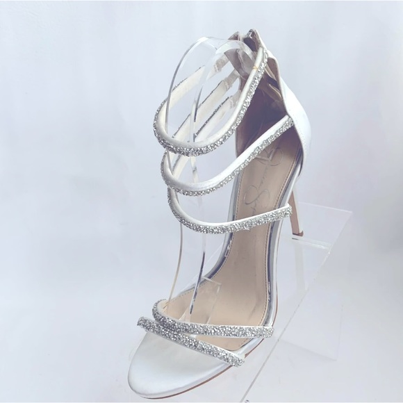 New Jessica Simpson Jamalee White Satin Beaded Rhinestone Stiletto Sanda… - Picture 4 of 10